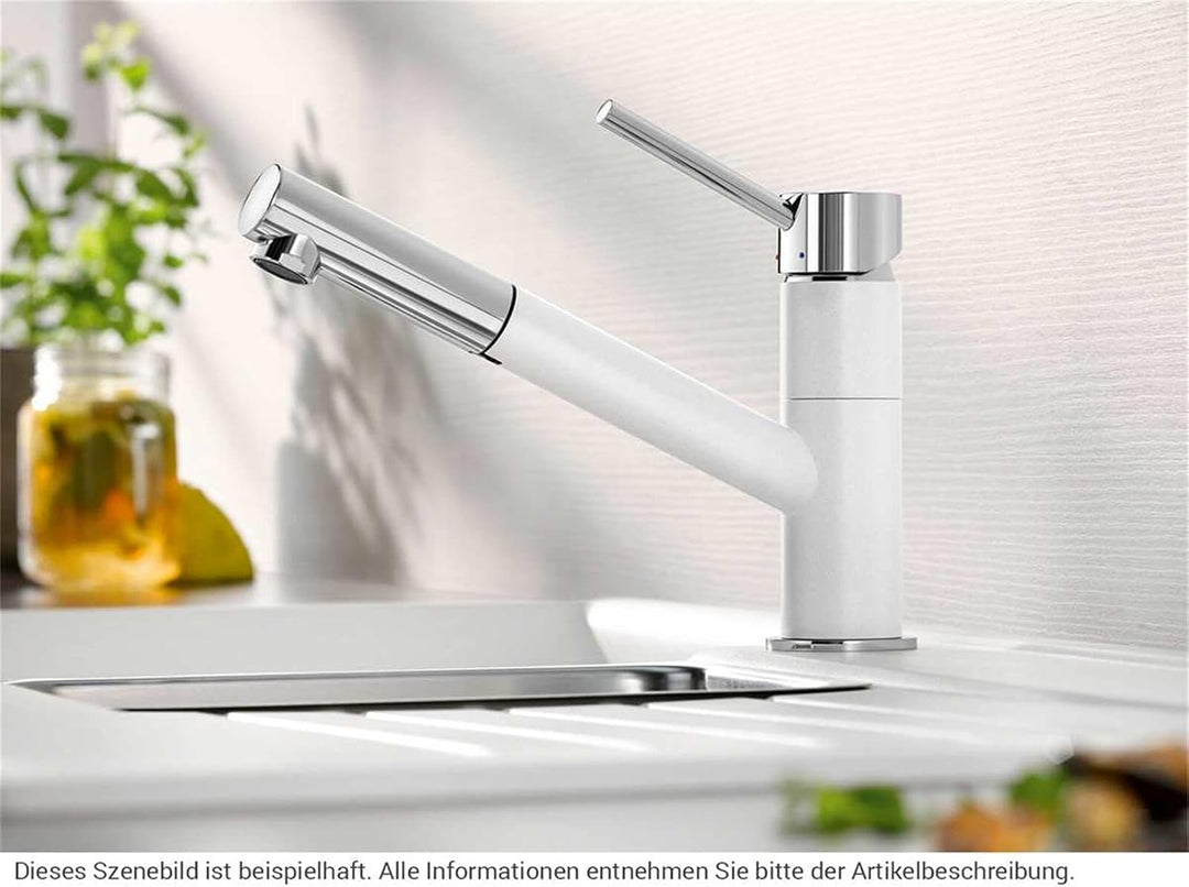 BLANCO KANO-S - Zweifarbiger Einhebelmischer für die Küche - mit ausziehbarem Auslauf - Chrom / Grau