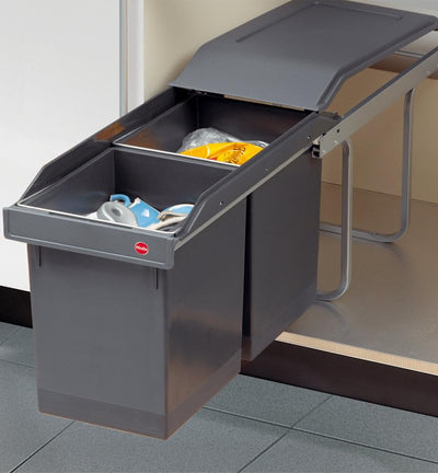 Hailo Tandem Küchen-Abfalleimer, Plastik, Grau, One