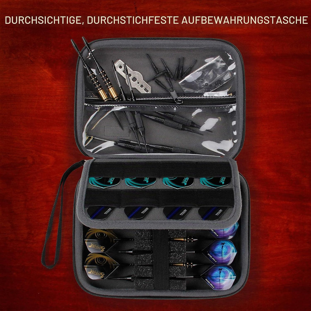 USA Gear Hartschalen-Dartkoffer - Darthalter für 8 Pfeile und Zubehör, Spitzen, Schäfte und Flüge -
