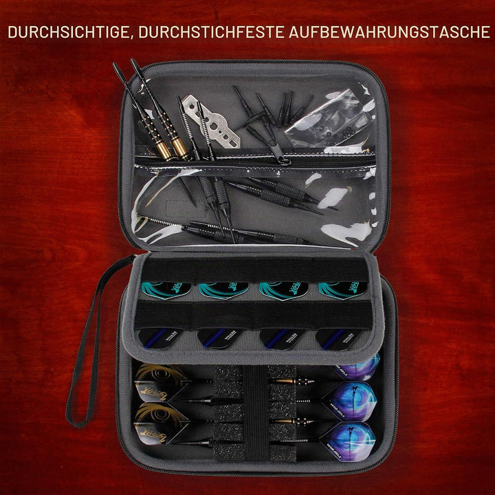 USA Gear Hartschalen-Dartkoffer - Darthalter für 8 Pfeile und Zubehör, Spitzen, Schäfte und Flüge -