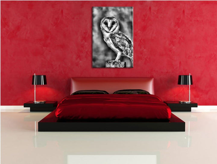 Monocrome, Eule, Format: 100x70 auf Leinwand, XXL riesige Bilder fertig gerahmt mit Keilrahmen, Kuns