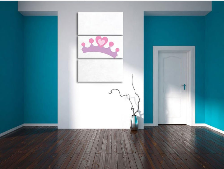 Pixxprint Hübsche Krone weiss 3-Teiler Leinwandbild 120x80 Bild auf Leinwand