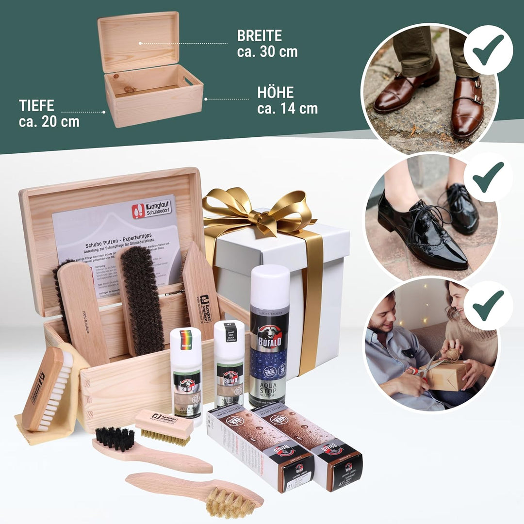 Langlauf Schuhbedarf Rosshaar Schuhputzset 15 teilig - extragrosse Rosshaar Polierbürsten - grosser