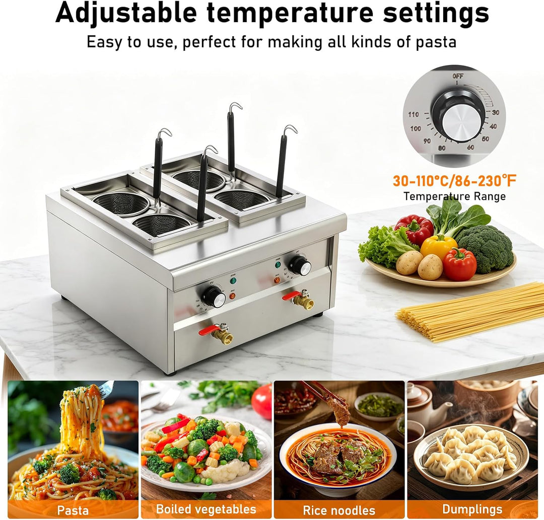 2KW Nudelkocher mit 4 Körben, Nudelkocher Pastakocher aus Edelstahl Pastakocher Pasta Station, Tempe