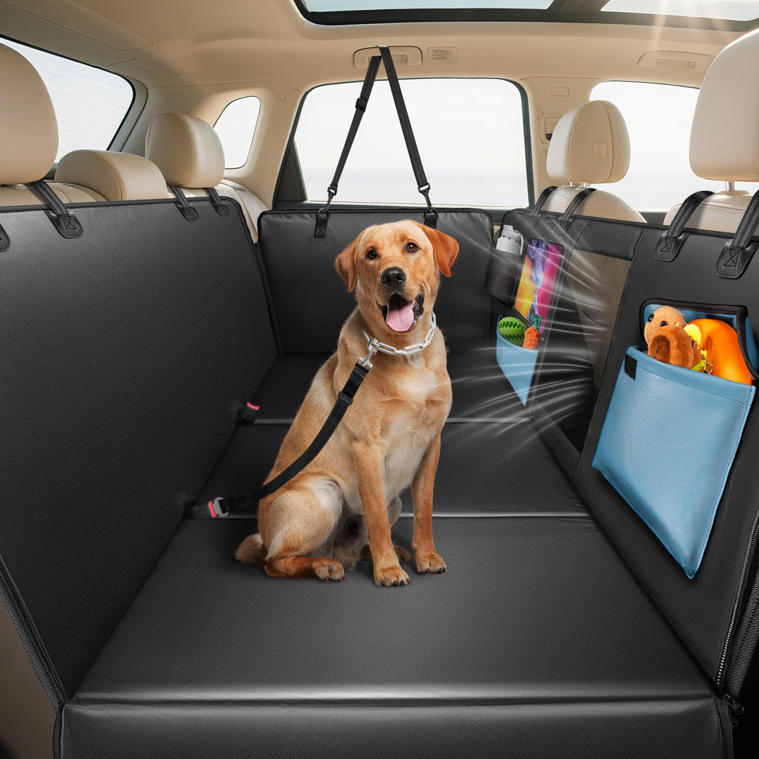 Hundedecke für Auto Rückbank Hundesitzbezug mit Harter Unterseite inkl. Seitenschutz und Sichtfenste