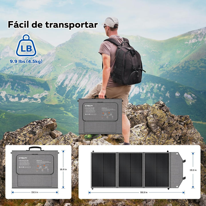 100W Solar Ladegerät mit 5 Anschlüssen, wasserdichtes Solarladegerät, Faltbares Solarpanel mit USB-A