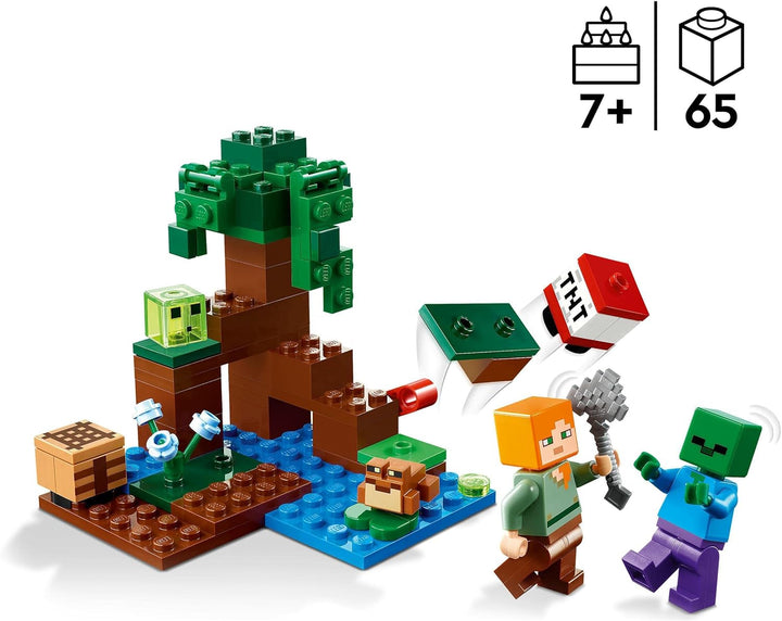 LEGO Minecraft Das Sumpfabenteuer Set, Spielzeug mit Figuren mit Alex- und Zombie-Figuren im Biom, G