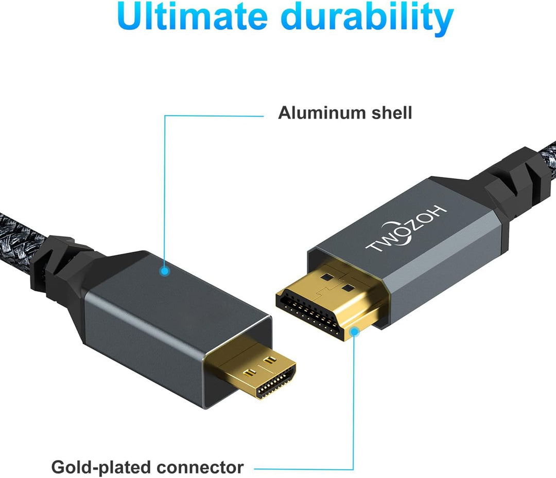 Twozoh Micro HDMI auf HDMI Kabel lang 10M, High-Speed HDMI auf Micro HDMI geflochtene Schnur Unterst