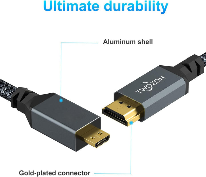 Twozoh Micro HDMI auf HDMI Kabel lang 10M, High-Speed HDMI auf Micro HDMI geflochtene Schnur Unterst