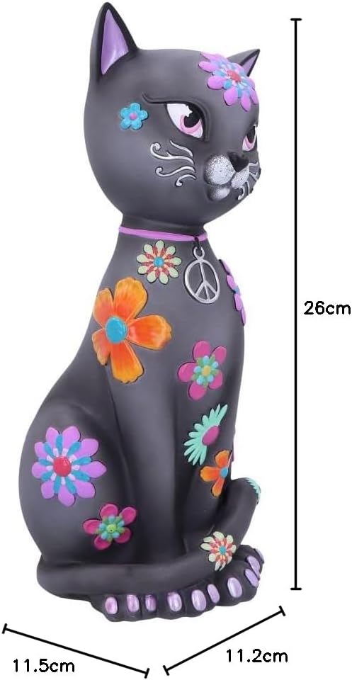 Nemesis Now Hippy Kitty 26 cm, Harz, schwarz, Hippie-Kätzchen, Hippie-Kitty-Figur, spirituelles Gesc