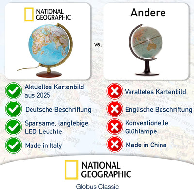 National Geographic - Leuchtglobus im klassischen Stil - 30cm Globus mit stabilem Standfuss und Meta