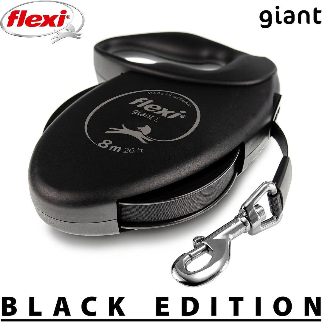 flexi® Giant Black Edition Gurt 8 m schwarz, Roll-Leine für Hunde bis 50 kg
