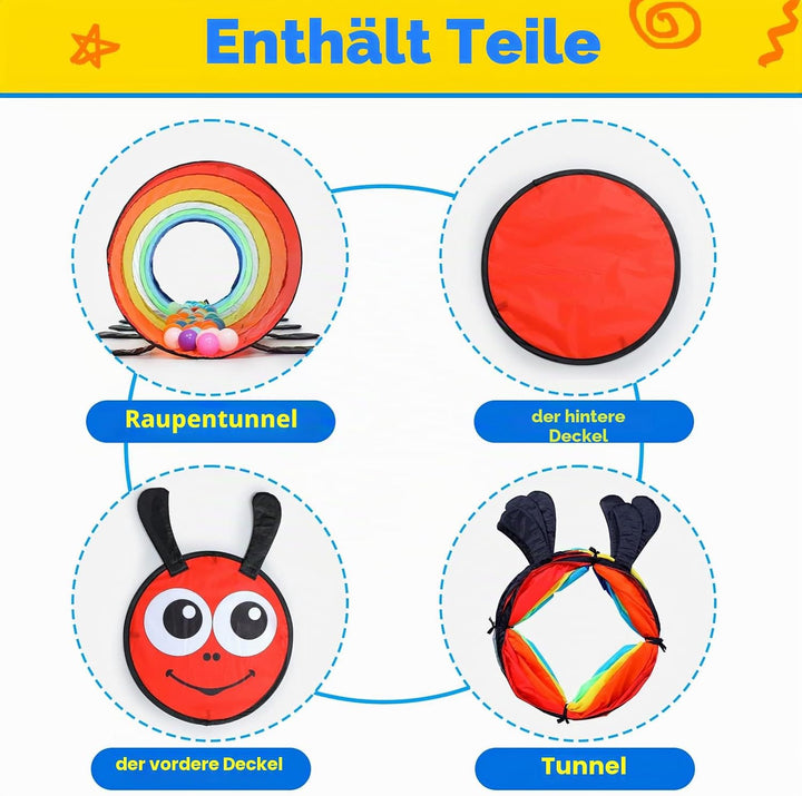 Wilwolfer Tunnel für Kinder - Spielzelt für Draussen mit Mesh-Seiten - 180cm Tunnel für Kinder motor