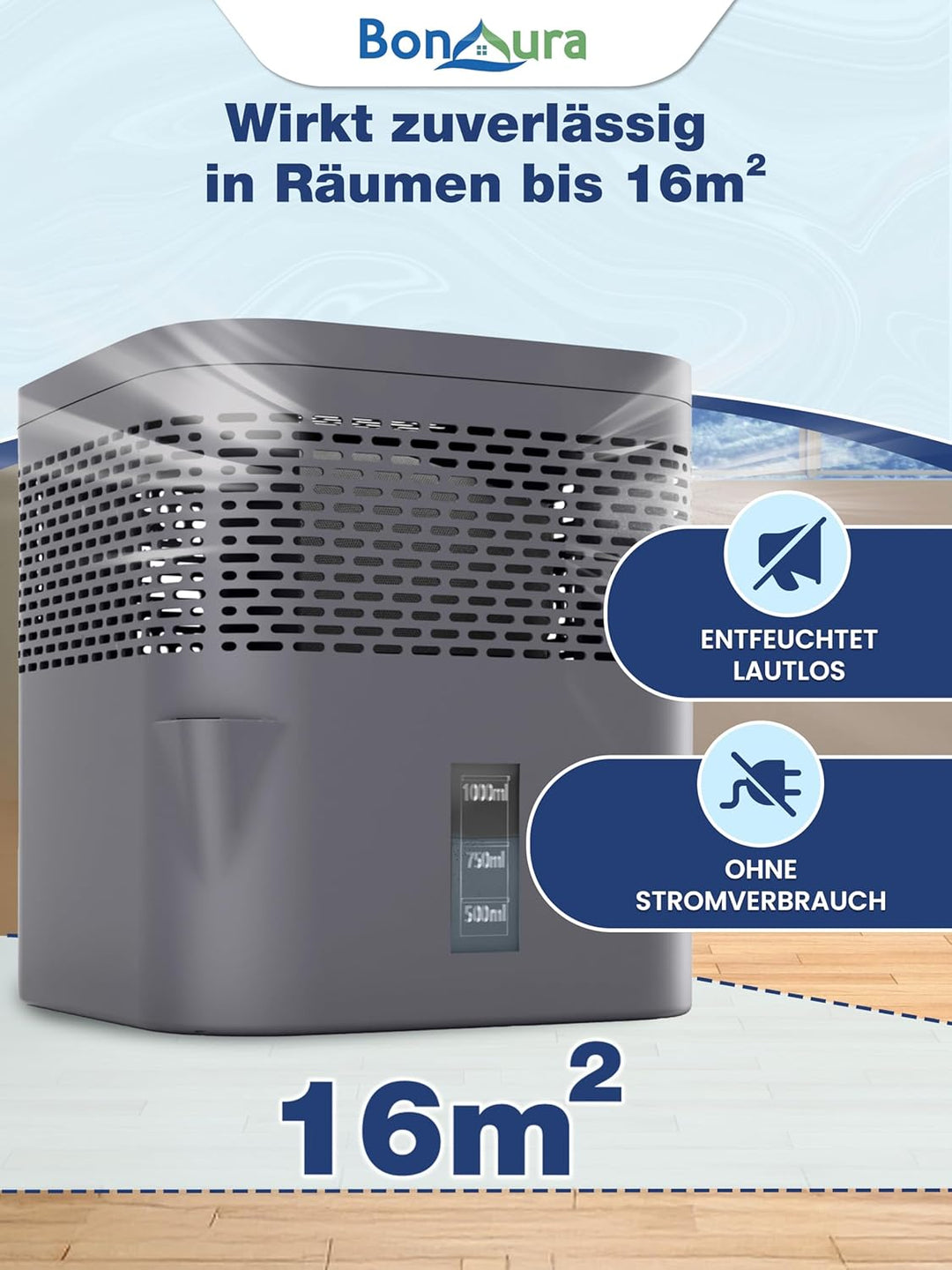 BonAura® Luftentfeuchter ohne Strom - Raumentfeuchter für Keller, Bad uvm. - 450g Luftenfeuchter Nac