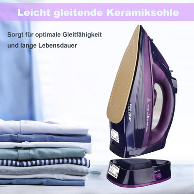 Dampfbügeleisen kabellos 2400 W Cordless Steam Iron, kabelloses Bügeleisen, Sohle mit keramischer An