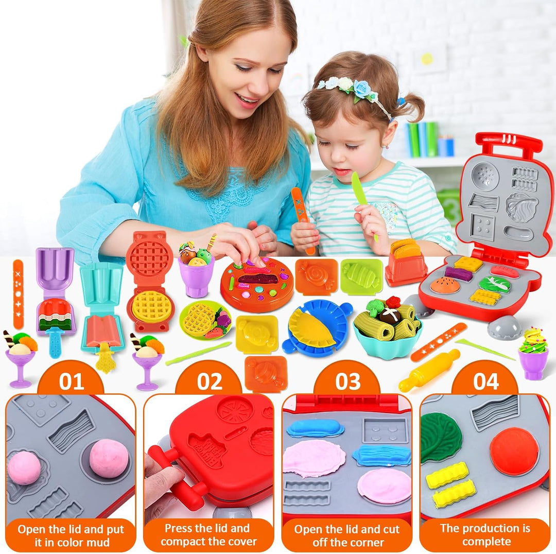 51 Stück Knete Dough Set für Kinder, Kitchen Creations Nudelmaschine Spielset Burger Eiscreme, Zubeh