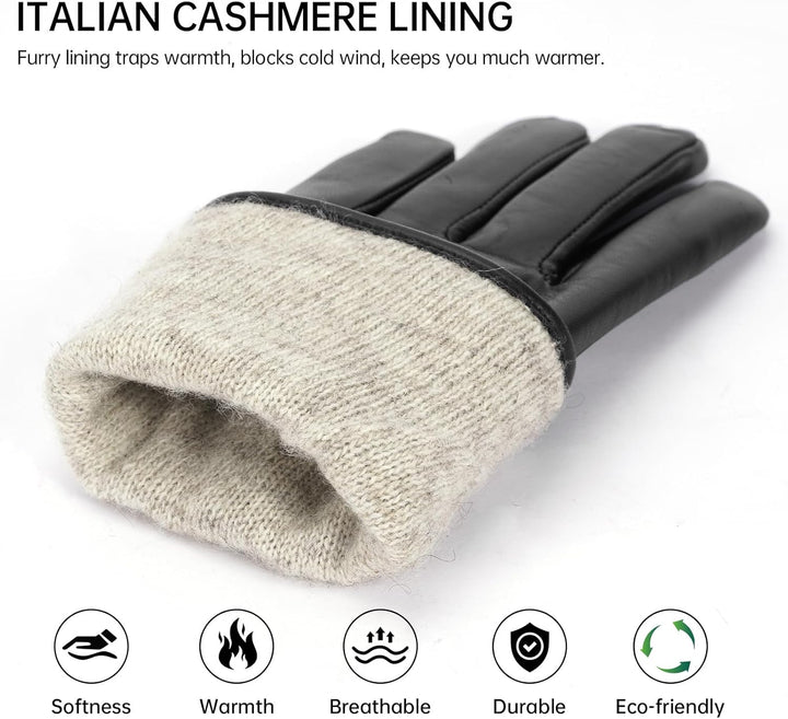 BISON DENIM leder handschuhe damen-Kaschmirverkleidung, Touchscreen und Winterhandschuhe Schwarz XL,