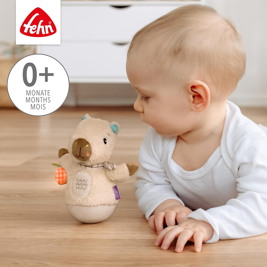 Fehn Mini-Stehauf Capybara Clara – Lustiges Motorikspielzeug zum Greifen, Tasten, Fühlen und Stupsen