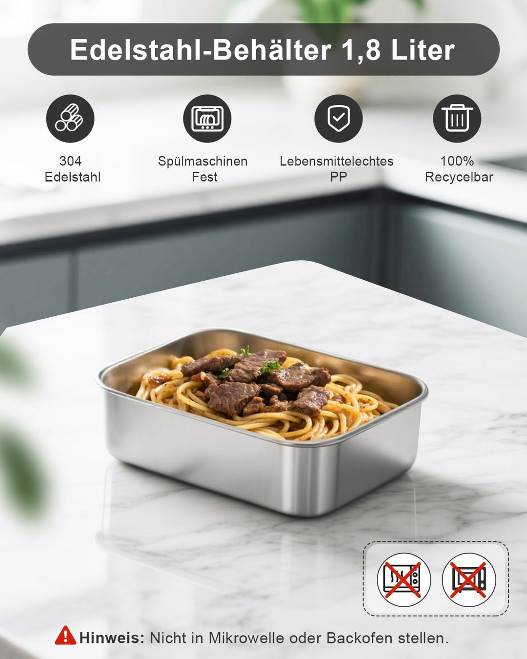 AUTOPkio 1,8L Innenbehälter aus 304 Edelstahl, Original Ersatz für elektrische Lunchbox, Kompatibel