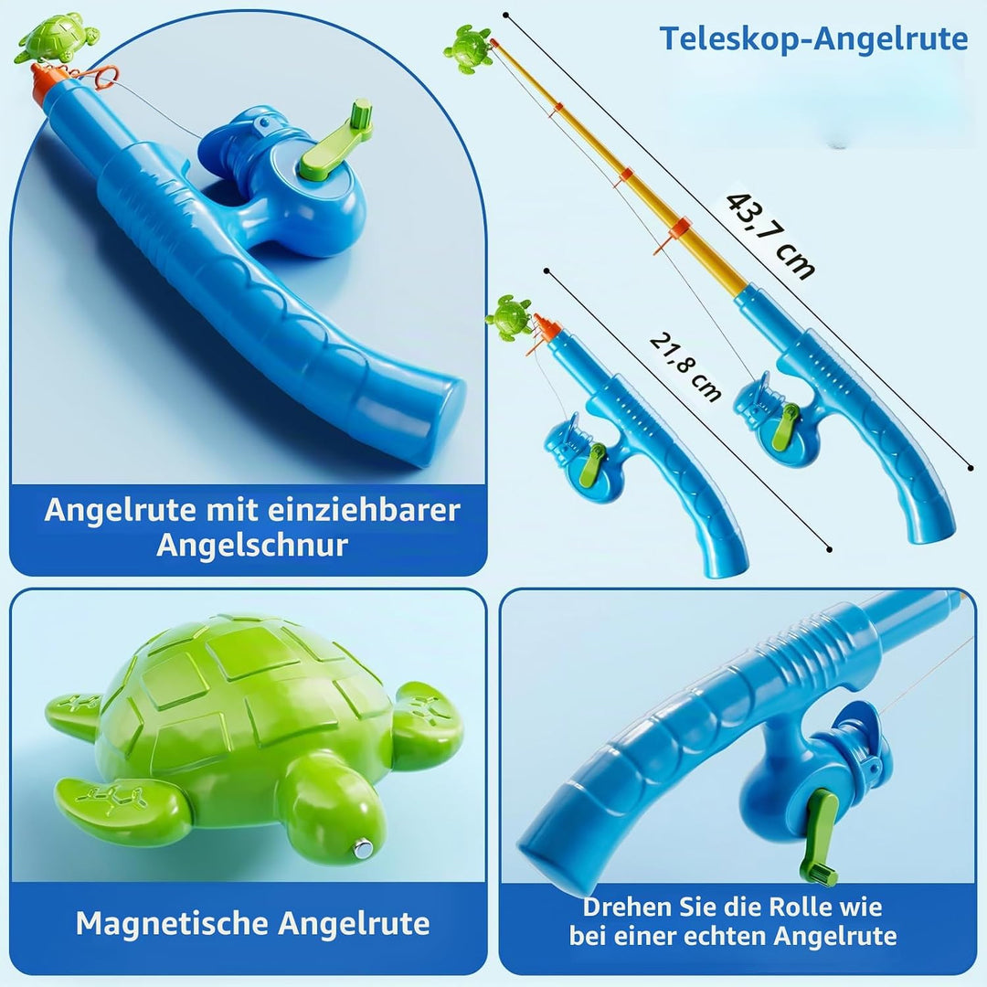 Magnetisches Angelspiel mit aufblasbarem Pool für Kinder 3–8 Jahre | Angelrute &amp; Netz enthalten, Bil
