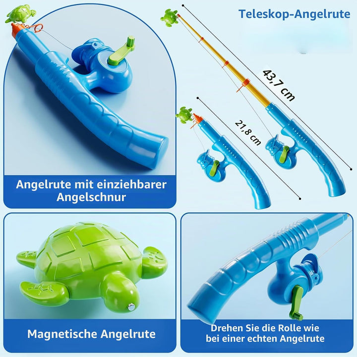 Magnetisches Angelspiel mit aufblasbarem Pool für Kinder 3–8 Jahre | Angelrute &amp; Netz enthalten, Bil