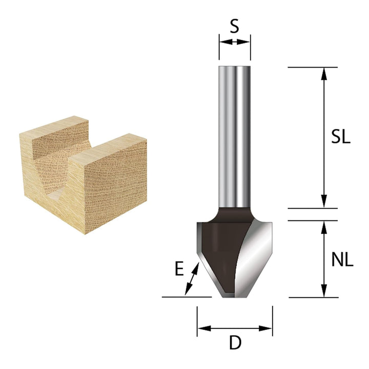 ENT 12190 Schriftenfräser HW, Schaft (S) 8 mm, Durchmesser (D) 4,5 mm, NL 15,1 mm, E 60°, SL 32 mm,