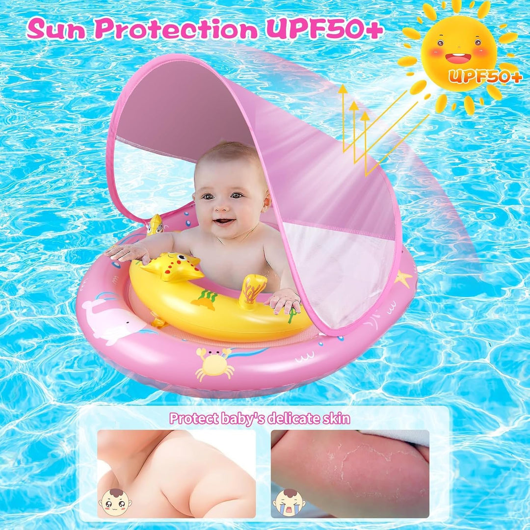Schwimmring Baby mit Sonnendach, Baby Schwimmring mit Verstellbarem Sicherheitssitz, Kleinkind-Schwi