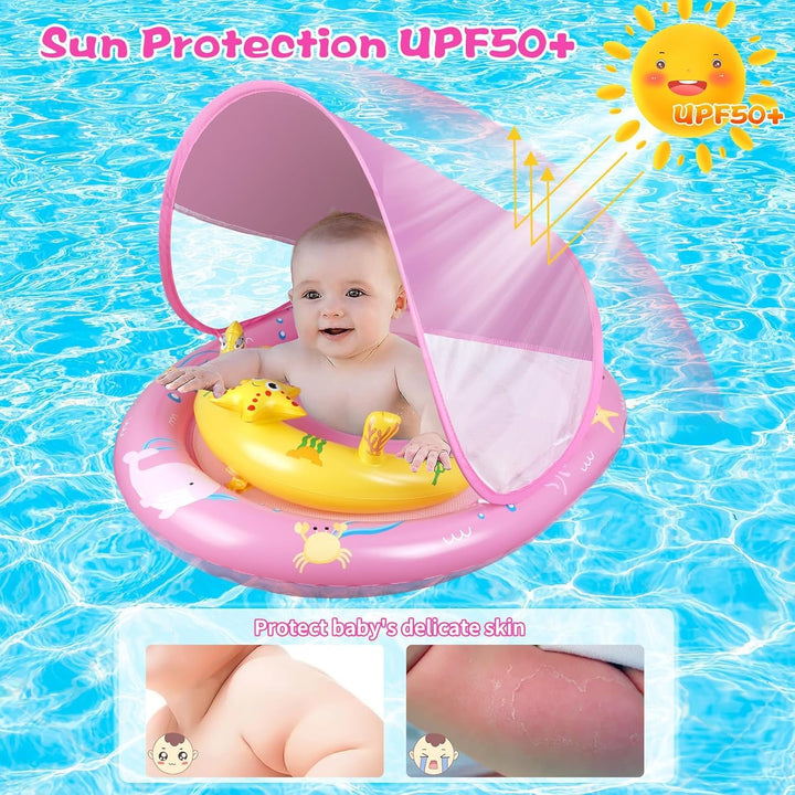 Schwimmring Baby mit Sonnendach, Baby Schwimmring mit Verstellbarem Sicherheitssitz, Kleinkind-Schwi