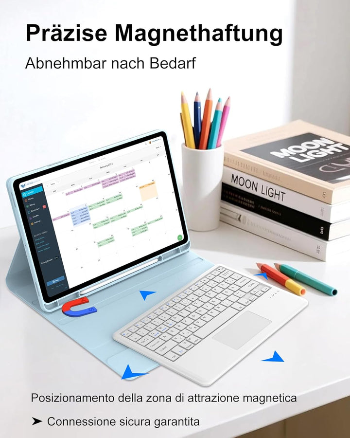 Für Galaxy Tab S10 FE+ Hülle mit Trackpad Tastatur – Deutsches QWERTZ-Layout, Präzisions-Touchpad fü