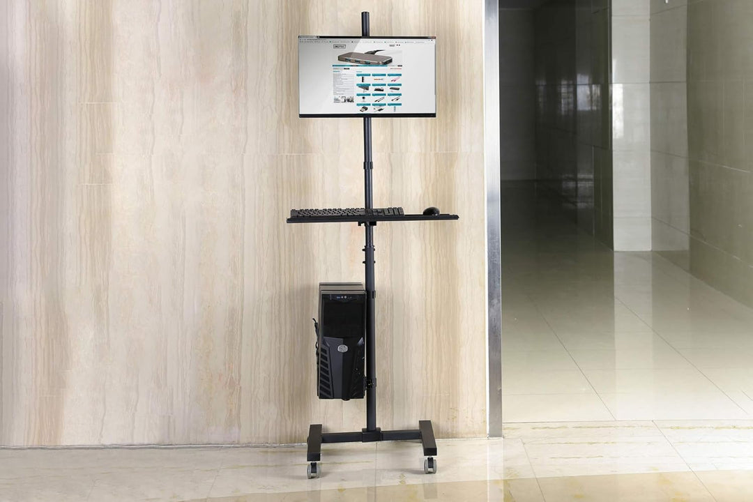 DIGITUS mobiler Steh-Arbeitsplatz – Monitor-Halterung, Tastaturablage und PC-Halterung – Flexible Hö