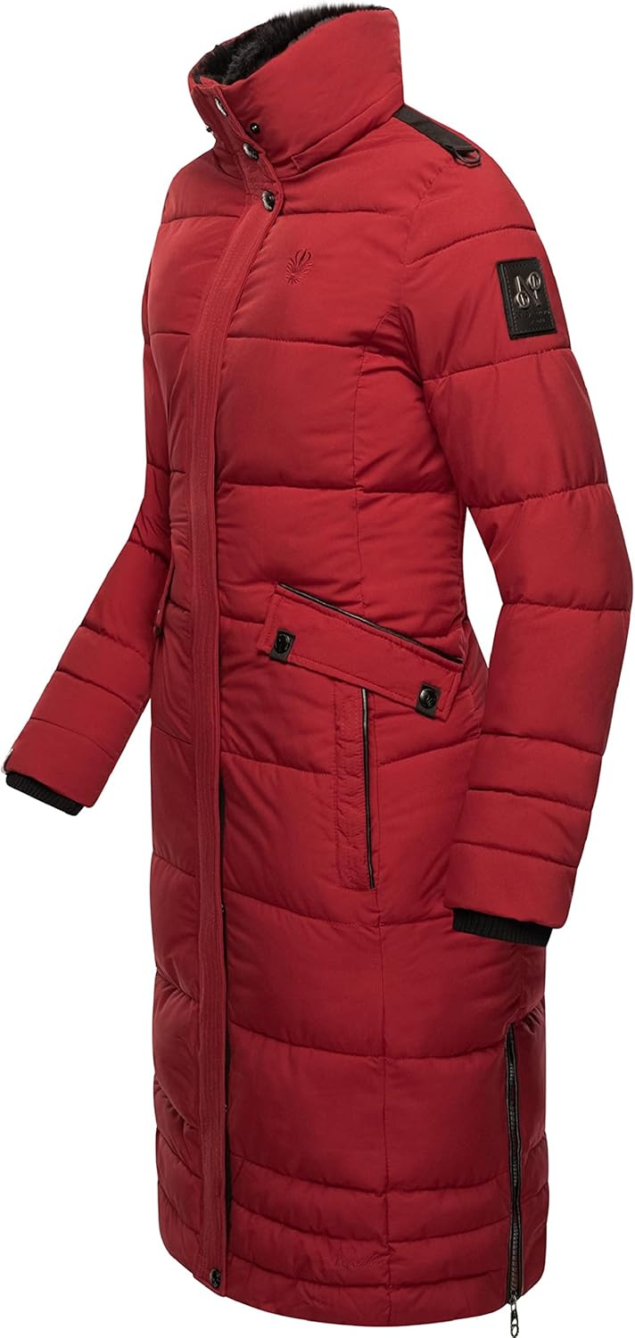 Navahoo Damen Wintermantel Warmer Steppmantel lang mit Abnehmbarer Kapuze Fahmiyaa XS-3XL XXL Dark R