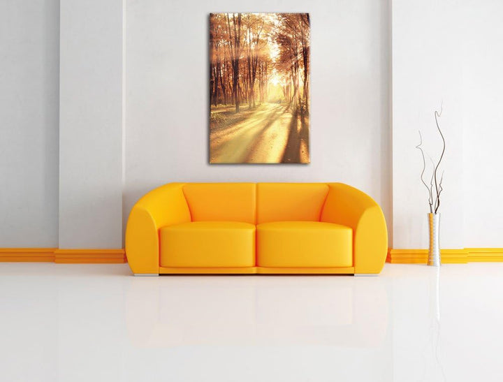 Baumallee im Herbst, Format: 100x70 auf Leinwand, XXL riesige Bilder fertig gerahmt mit Keilrahmen,