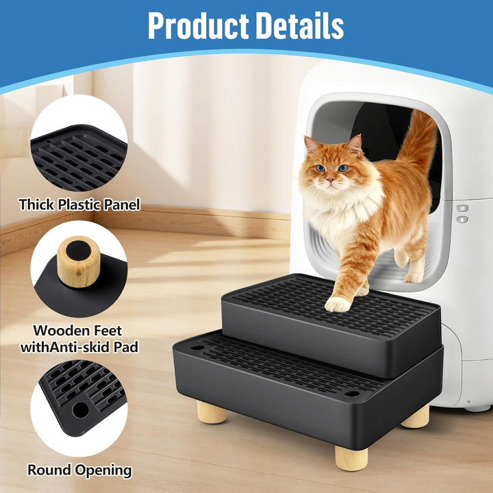 Verstellbare 2-stufige Katzentoilettenrampe, Katzen Treppen & Stufen mit Holzfüsse Filterfunktion, l