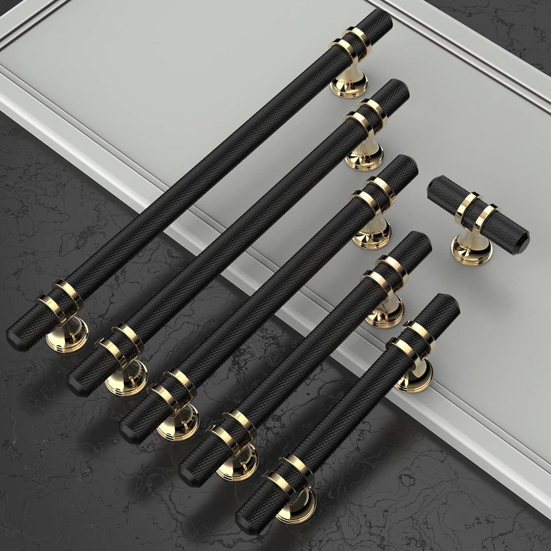 Amerdeco 10 Stück Möbelgriffe Schwarz 192mm Lochabstand Schubladen Griffe für gold Küchenschränke Sc