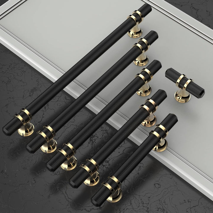 Amerdeco 10 Stück Möbelgriffe Schwarz 192mm Lochabstand Schubladen Griffe für gold Küchenschränke Sc
