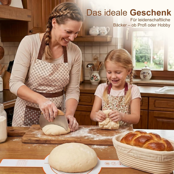 Sauerteig Starter Set, 2 Gärkörbchen aus Reinem Naturrattan(23cm Rund & 25cm Oval), Lebensmittelecht