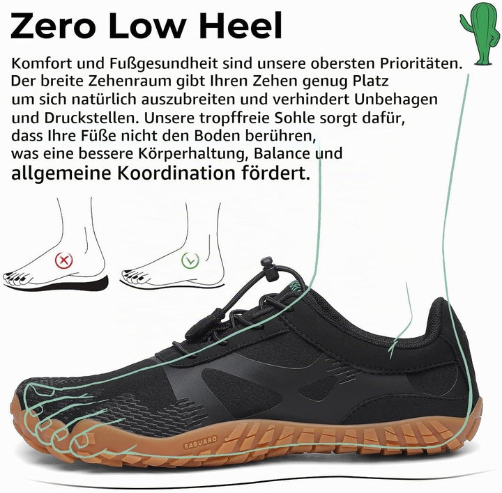 SAGUARO Unisex Barfussschuhe Leicht rutschfest Traillaufschuhe für Outdoor &amp; Indoor 46 EU Schwarz Me