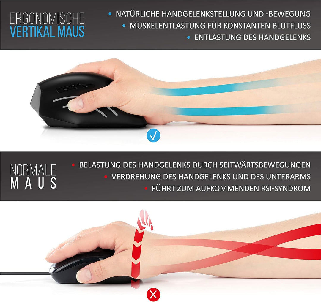 CSL - ergonomische Vertikal USB Maus kabellos 2,4 GHz Funk vertikale Ausführung - ergonomisches Desi