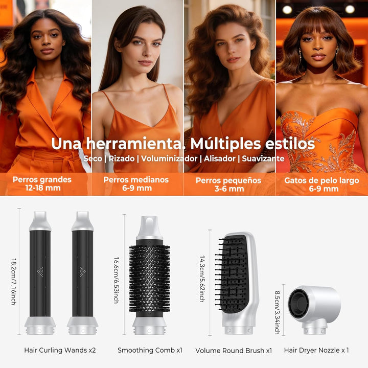 Hairstyler 5 in 1, Coandă-Effekt Haarstyler & High-Speed Föhnbürste, 350g Set mit automatischem Lock