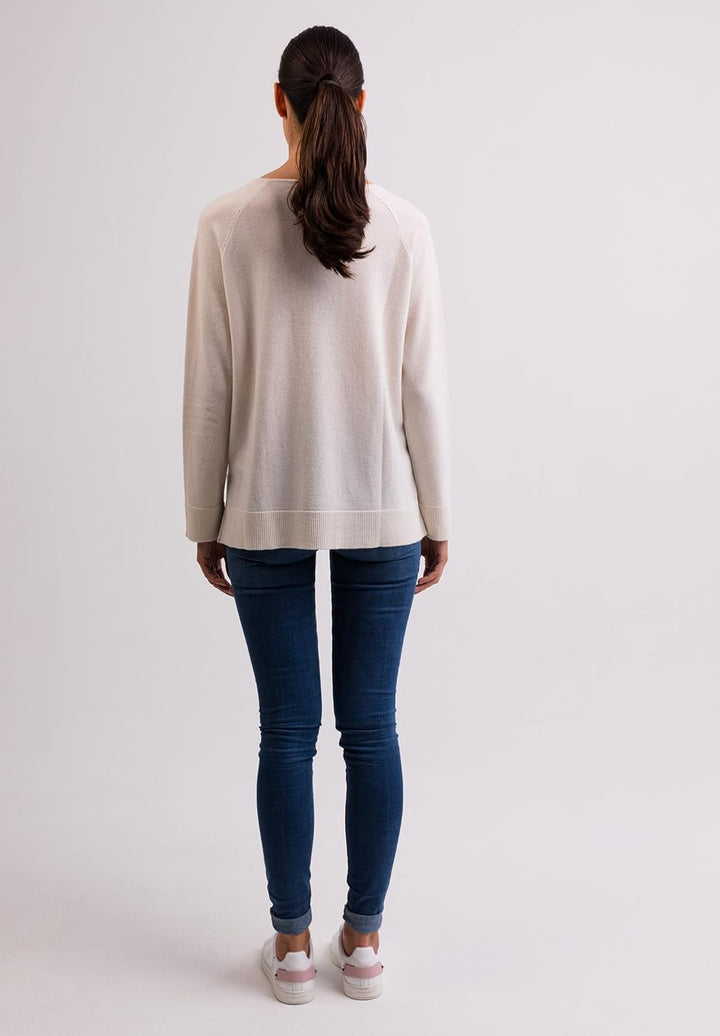 CASH-MERE.CH 100% Kaschmir Damen Pullover mit geradem Schnitt und Seitenschlitz | Sweater V-Ausschni