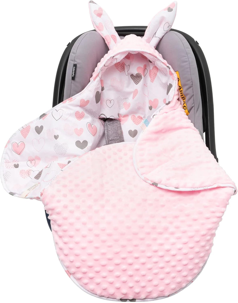 Mikos* Weich Warm Baby Einschlagdecke für Babyschale, Minky und Baumwolle mit Füllung Kinderwagen Bu