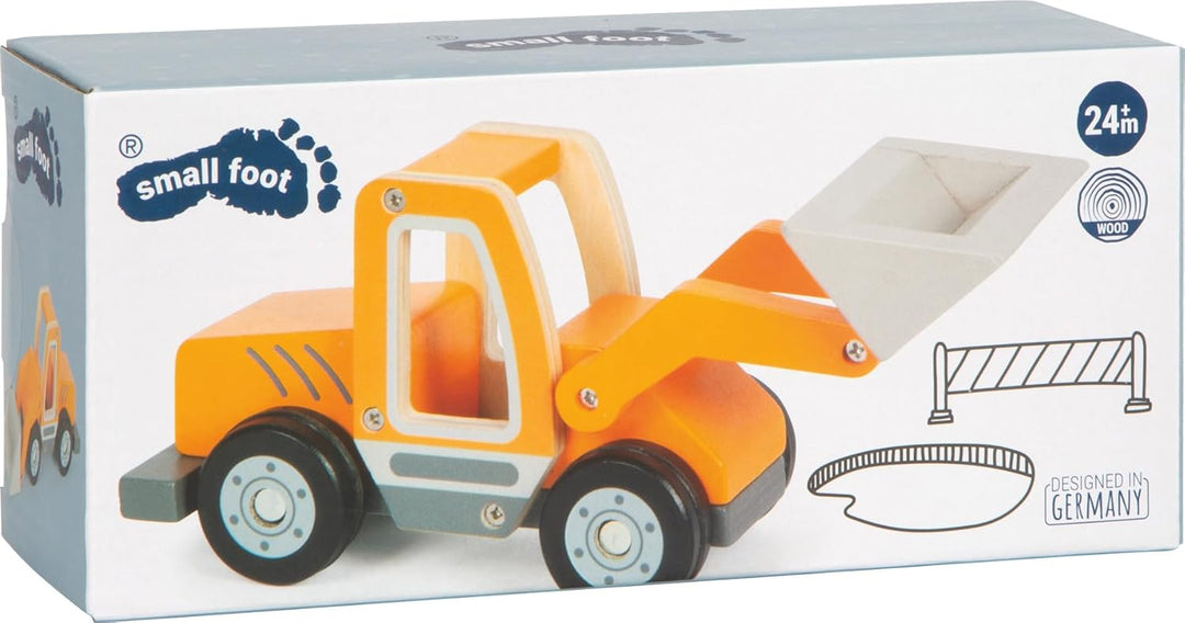 small foot Radlader mit Schaufel aus Holz, Spielfahrzeug mit Schaufelarm und gummierten Reifen, Bauf