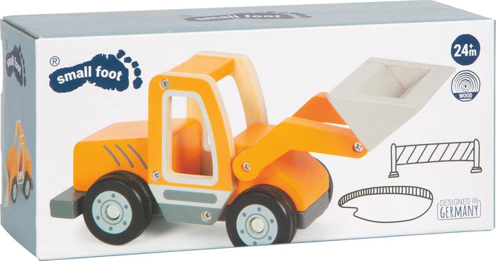small foot Radlader mit Schaufel aus Holz, Spielfahrzeug mit Schaufelarm und gummierten Reifen, Bauf