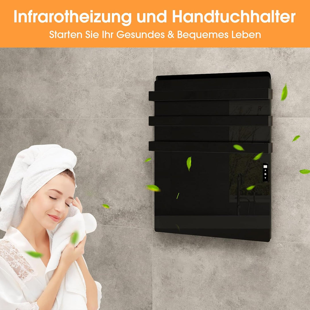 Infrarotheizung mit Thermostat 730 Watt, Bad-Heizkörper mit Handtuchhalter, Infrarot Wandheizung mit