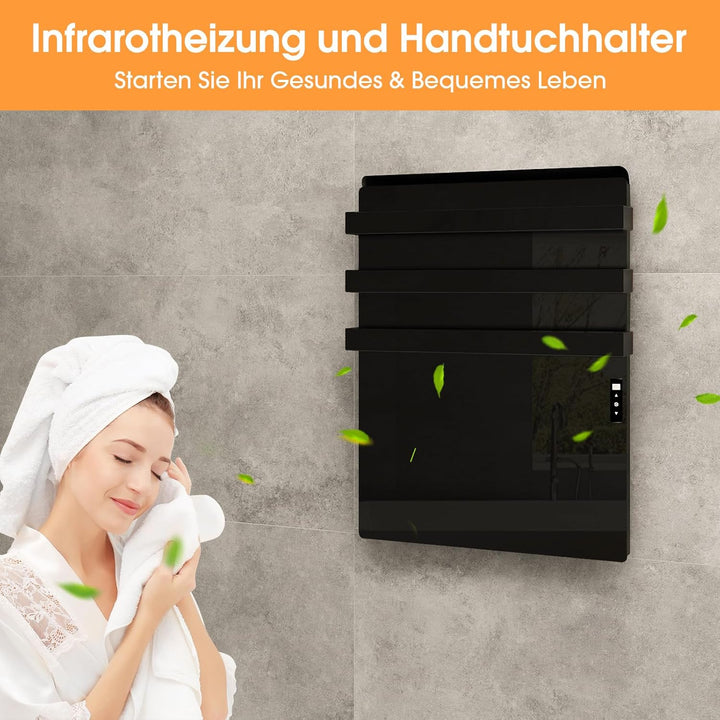 Infrarotheizung mit Thermostat 730 Watt, Bad-Heizkörper mit Handtuchhalter, Infrarot Wandheizung mit