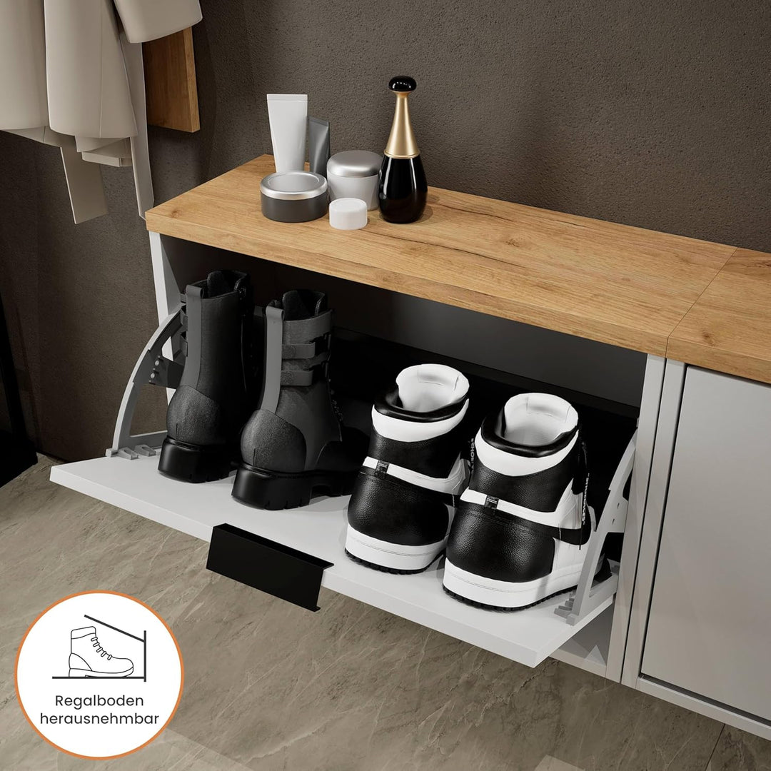 Planetmöbel 2 x Schuhschrank schmal mit 1 Klappe platzsparender Schuhregal mit 2 Ablagen, Schuhkommo