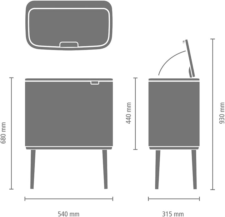 Brabantia Bo Touch Mülleimer Recycling, Metallic Gold, 11 + 23L 2 Inneneimer (11 + 23L) Champagne, 2