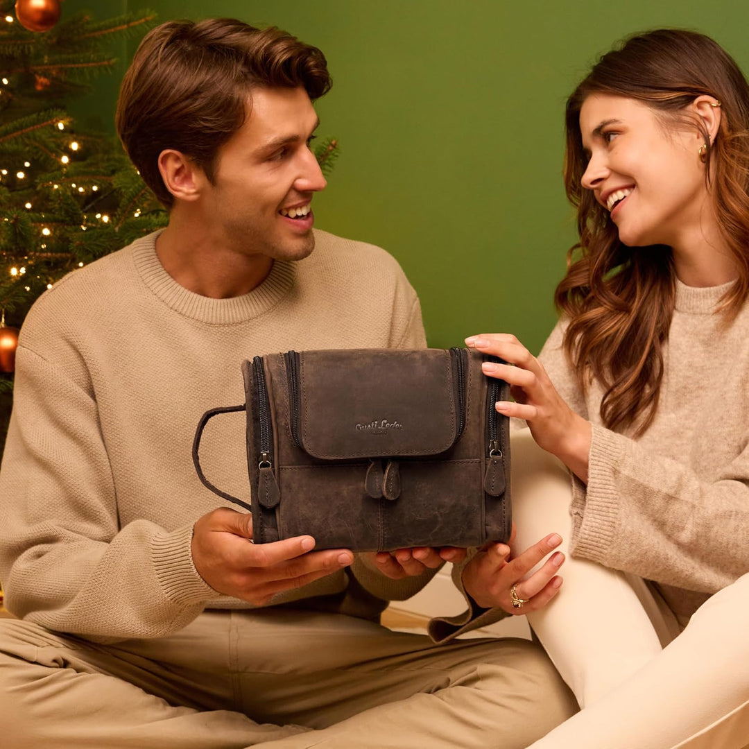 Gusti Kulturbeutel Herren Leder Chester – Edle Kulturtasche aus echtem Büffelleder – Robuste Kosmeti