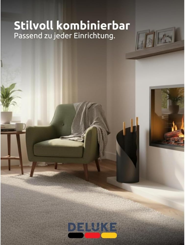 Kaminbesteck modern IGOR | 5-teilig mit Holzgriff | Schürhaken Besen Ascheschaufel | Kamingarnitur A