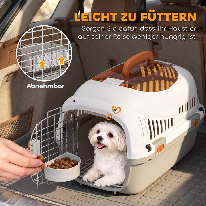 PawHut Transportbox für Katze Miniaturhunde bis 4kg 49x32x31cm Hellgrau | Hundetransportbox, Hundebo